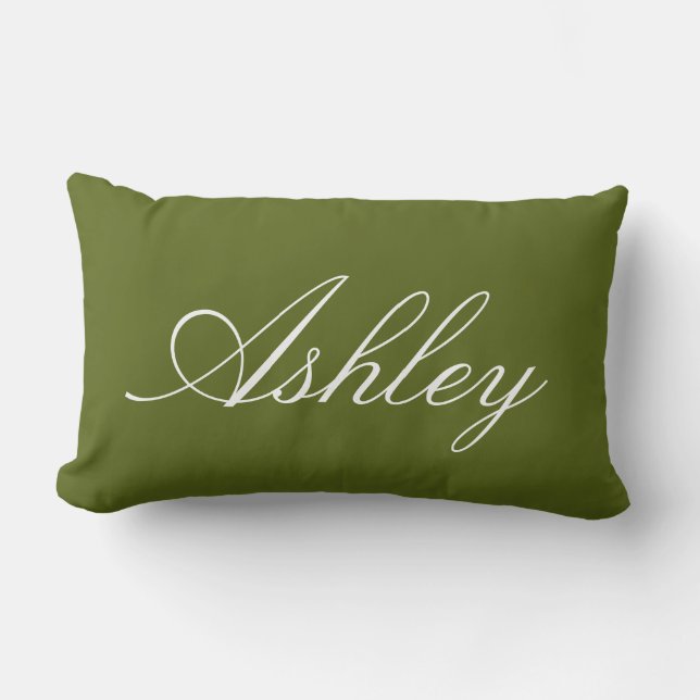 COUSSIN RECTANGLE CLASSIQUE MODERNE PERSONNALISÉ NOM OLIVE FONCÉ STY (Recto)