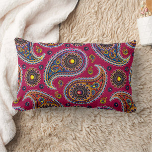 Coussin Rectangle Classique Paisley Rouge Bleu Marine Jaune Féminin