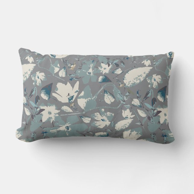 Coussin Rectangle Clematis Vine Gris Bleu Crème Aquarelle Florale (Recto)