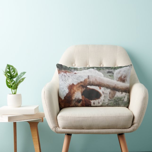 Coussin Rectangle Closeup Impressionniste Peint Longhorn (Chaise)