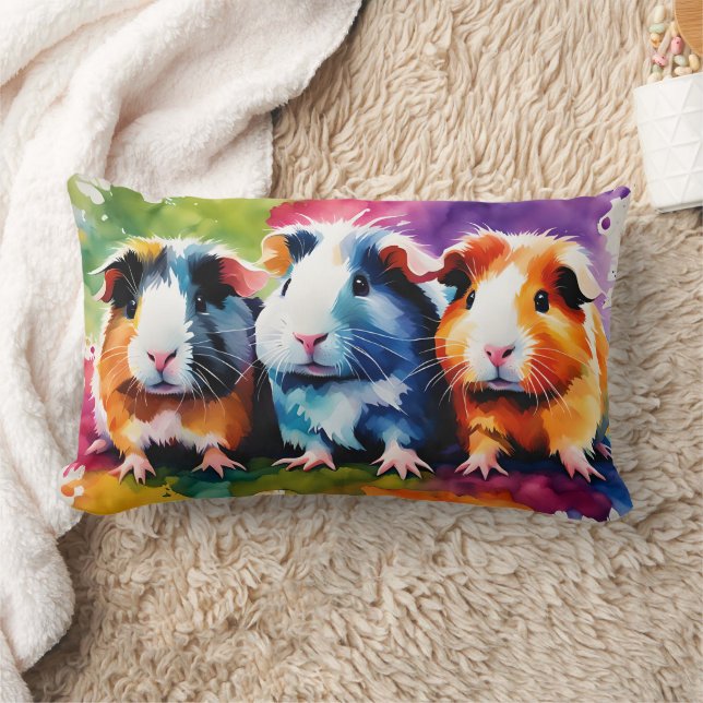 Coussin Rectangle Cobayes mignons aux éclaboussures de couleur (Couverture)