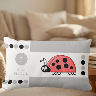 Coussin Rectangle Coccinelle grise et blanche enfants monogramme