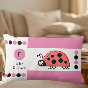 Coussin Rectangle Coccinelle personnalisée rose et blanche pour enfa