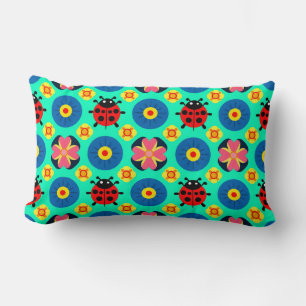 Coussin Rectangle Coccinelles et fleurs colorées