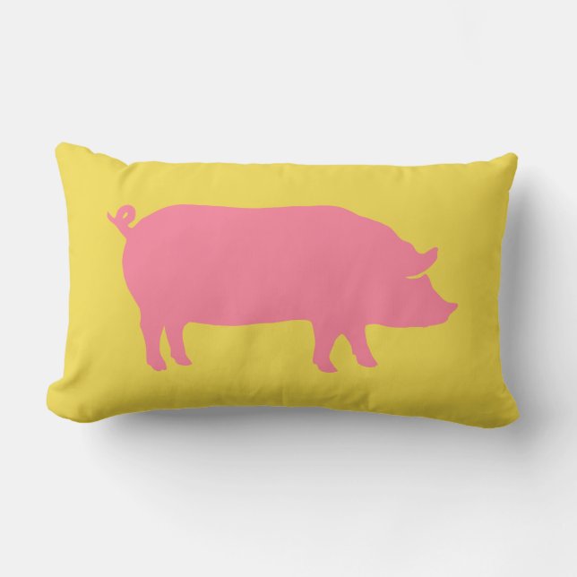 Coussin Rectangle Cochon rose sur jaune (Recto)