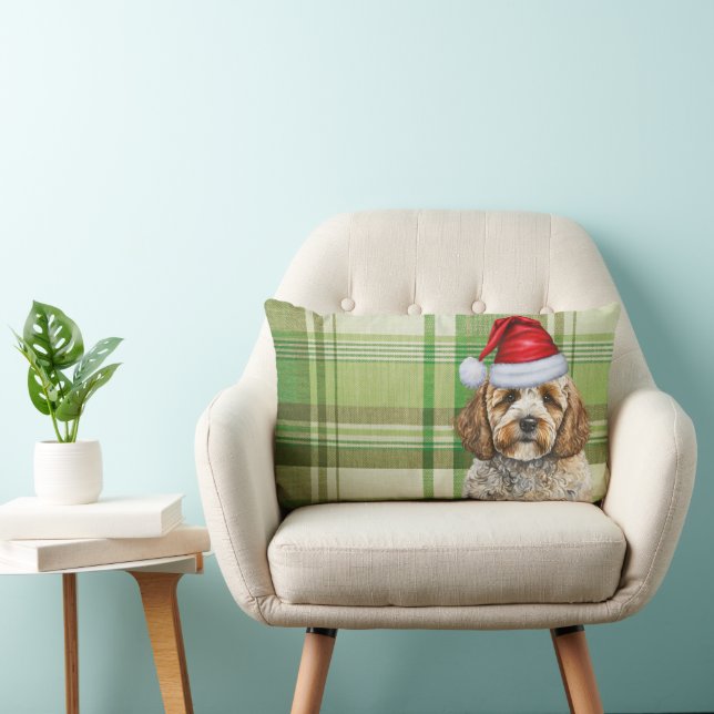 Coussin Rectangle Cockapou de Noël Amoureux des chiens Vert Vacances (Chaise)