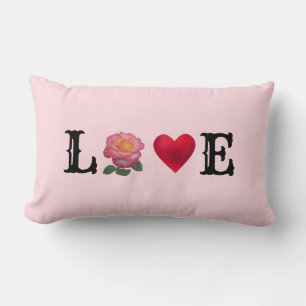 Coussin Rectangle Cœur d'amour et fleur de rose