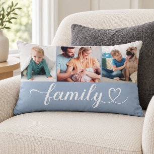 Coussin Rectangle Cœur de famille bleu poussiéreux 3 Collage photo