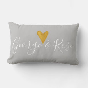 Coussin Rectangle Coeur en faux or gris colombe personnalisé