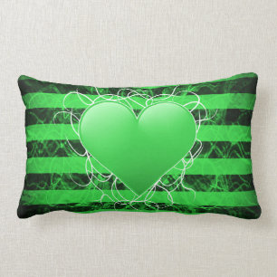Coussin Rectangle Coeur punk gothique de vert d'emo avec les rayures