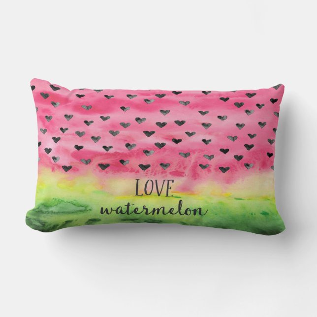 Coussin Rectangle Coeurs de pastèque d'amour d'aquarelle (Recto)