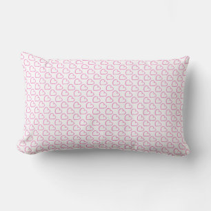 Coussin Rectangle Coeurs dessinés à la main motif rose sur blanc