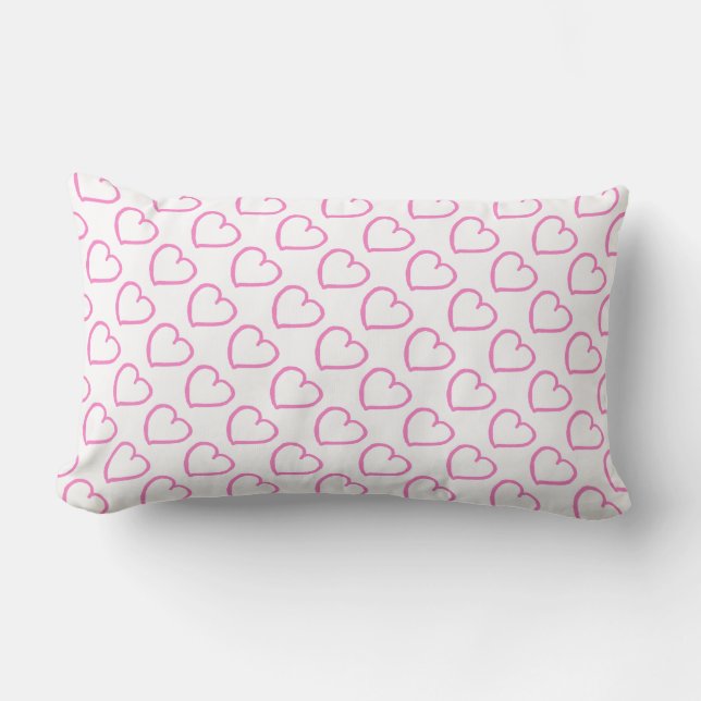 Coussin Rectangle Coeurs dessinés à la main motif rose sur blanc (Recto)