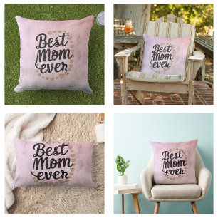 Coussin Rectangle Cœurs Dorés Moderne Script Tendance Meilleure Mama