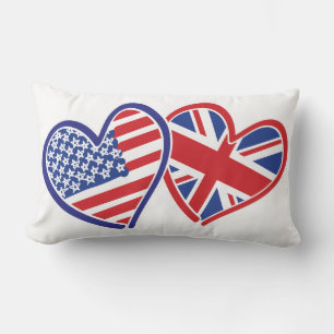Coussin Rectangle Coeurs du drapeau américain et britannique