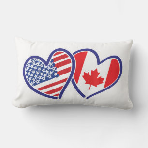 Coussin Rectangle Coeurs du drapeau canadien et américain