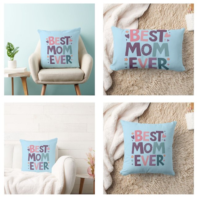 Coussin Rectangle Cœurs mignons et fleurs Meilleure maman de tous le (Cute Hearts and Flowers Best Mom Ever pillows)