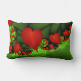 Coussin Rectangle Coeurs rouges Lime vert Moderne Art Abstrait fract