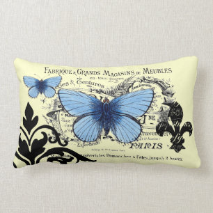 Coussin Rectangle Collage bleu vintage de papillon