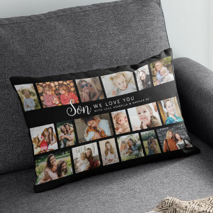 Coussin Rectangle Collage de 18 Photos Fils Personnalisé
