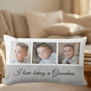 Coussin Rectangle Collage de photos en gris et blanc pour grand-mère
