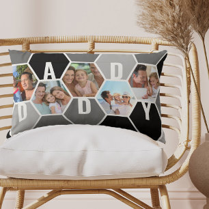 Coussin Rectangle Collage de photos en nid d'abeille Papa ou nom de
