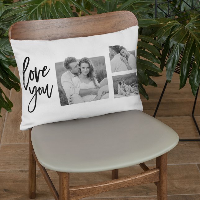 Coussin Rectangle Collage moderne Couple Photo & Love You Beauté Cad (Créateur téléchargé)