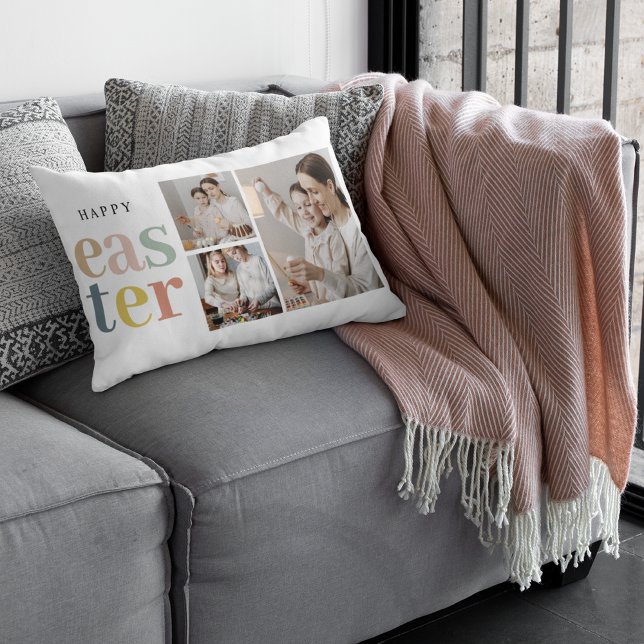 Coussin Rectangle Collage Photo Et Coloré Pâques | Cadeau de vacance (Créateur téléchargé)