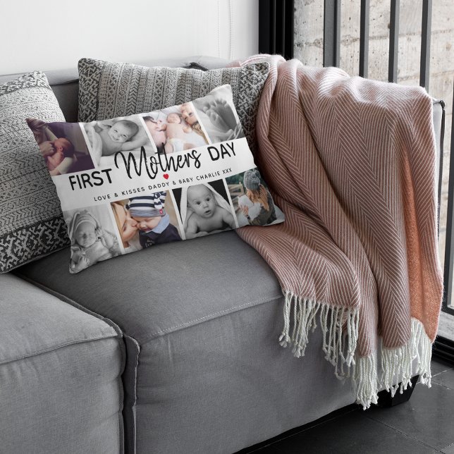 Coussin Rectangle Collage photo simple de la Première Mère | Maman (Créateur téléchargé)