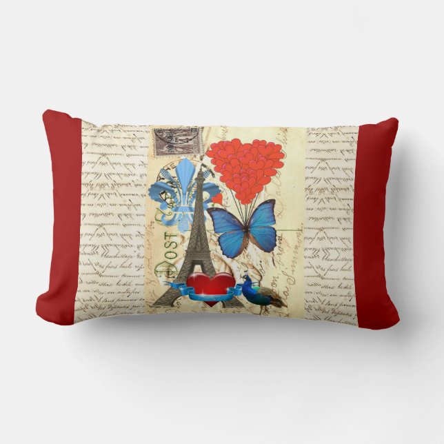 Coussin Rectangle Collage romantique de Paris (Recto)