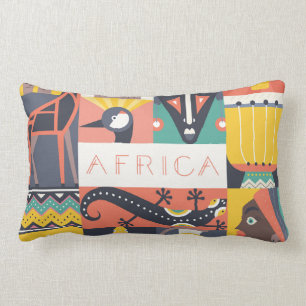 Coussin Rectangle Collage symbolique africain d'art