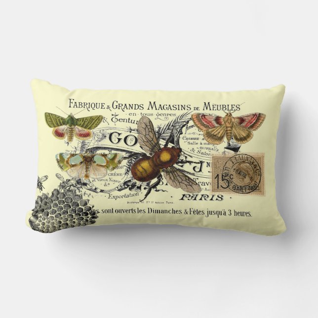 Coussin Rectangle Collage vintage d'abeille (Recto)