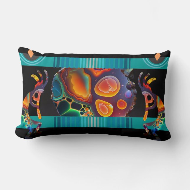 Coussin Rectangle Coloré Kokopelli Énergie Sud-Ouest (Recto)