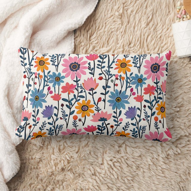 Coussin Rectangle Coloré Whimsical Folk Art Floral (Couverture)