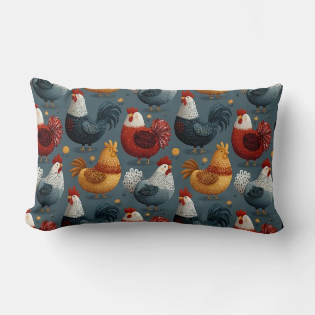 Coussin Rectangle Colorful Farm Rooster And Hens (Recto)