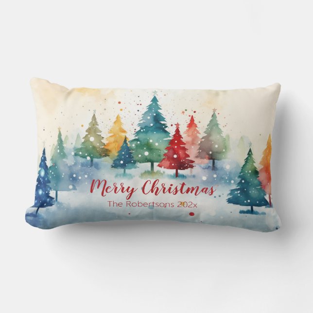 Coussin Rectangle Colorful Pine Trees Merry Christmas (Recto)