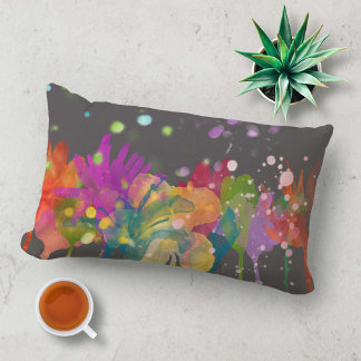 Coussin Rectangle Colorful Watercolor Flowers on Dark Gray