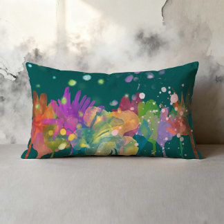 Coussin Rectangle Colorful Watercolor Flowers on Green