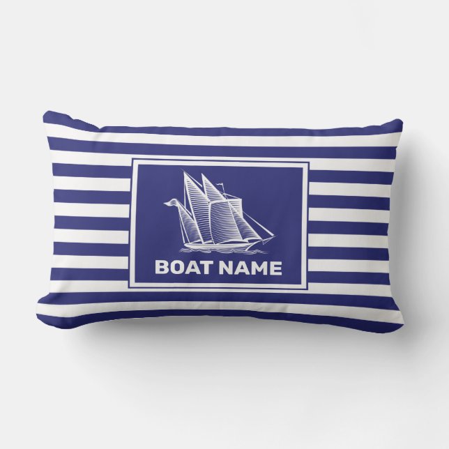 Coussin Rectangle Conception de bateau nautique Marine Blue Striped  (Recto)