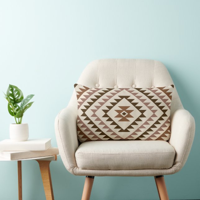 Coussin Rectangle Conception de motif diamant aztéque Brun+Crème (Chaise)
