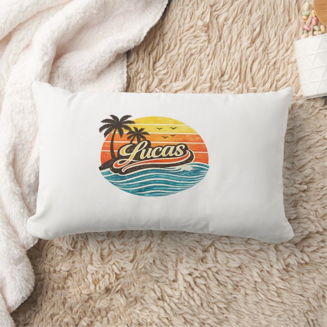 Coussin Rectangle Conception de nom Lucas Retro Sunset (Couverture)