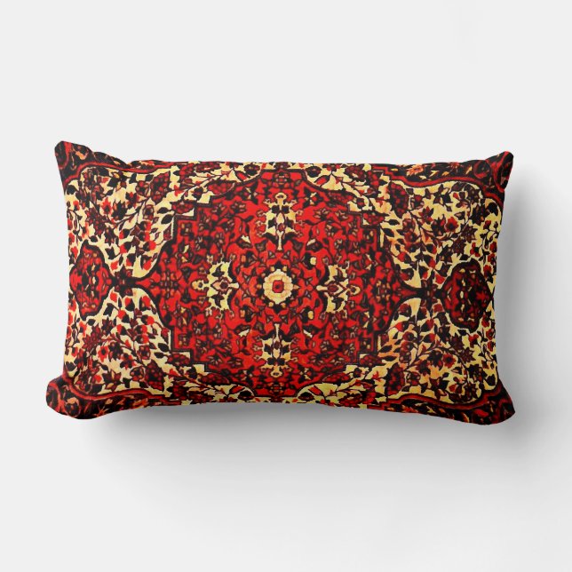 Coussin Rectangle Conception de tapis de Perse en rouge et crème (Recto)