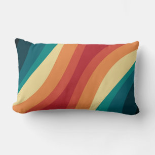 Coussin Rectangle Conception d'ondes de style rétro multicolore