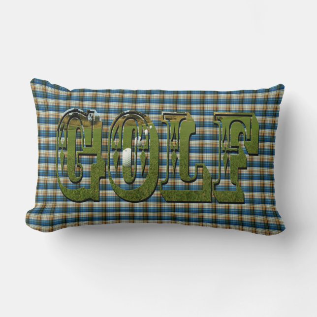 Coussin Rectangle Conception du logo du golf Blue Tartan Golf, (Recto)