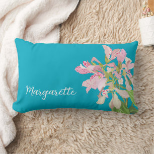 Coussin Rectangle Conception florale d'orchidée rose – Art botanique