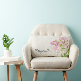 Coussin Rectangle Conception florale d'orchidée rose – Art botanique