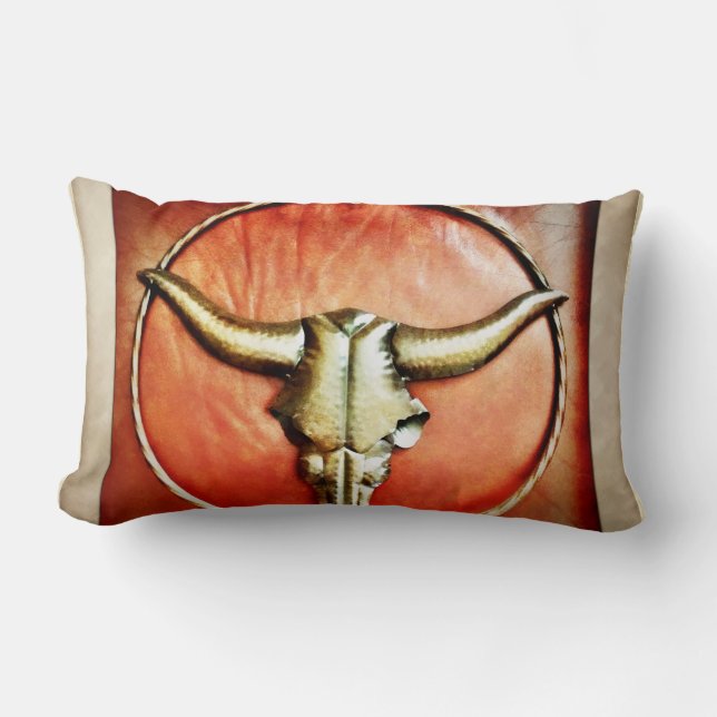 Coussin Rectangle Conception rustique de cuir de Faux de klaxons de (Recto)