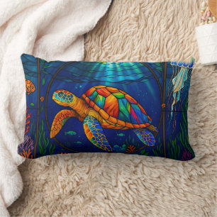 Coussin Rectangle Conception vibrante de tortue marine en verre colo