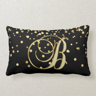 Coussin Rectangle Confettis noirs décorés d'un monogramme modernes