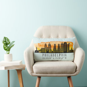 Coussin Rectangle Coordonnées de la carte Skyline de Philadelphie Su